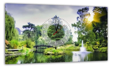 Картина на холсте MAKO Garden Pond Fountain с часами 30×53 см бесшумный плавный ход кварцевый механизм 3053-056
