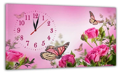 Картина на холсте MAKO Roses Butterflies Pink с часами 30×53 см бесшумный плавный ход кварцевый механизм 3053-037