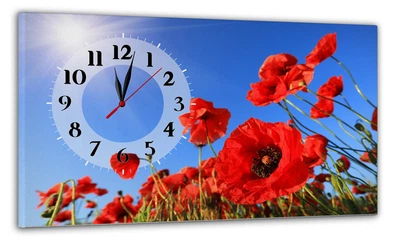 Картина на холсте MAKO Red Poppies Blue Sky с часами 30×53 см бесшумный плавный ход кварцевый механизм 3053-053