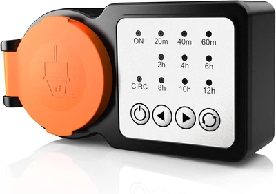 GreenSun Таймер-розетка уличная IP44, 15А/3500Вт, с функцией обратного отсчета и циклического режима, оранжевая