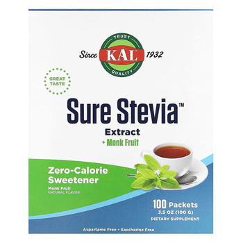 Экстракт стевии в порошке KAL "Sure Stevia" с фруктами архата, 100 пакетиков (100 г)