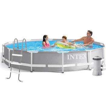 Каркасний басейн Intex 26710 6366x76 см великий об’єм 3785 л рухливий басейн з підстилкою та тентом