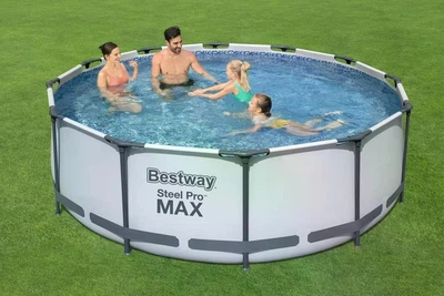 Басейн Bestway 56420-0 каркасний круглий на 10250 л з міцним сталевим каркасом та чашею з ПВХ 366х122 см Сірий Басейни для дачі Надувні басейни великого обсягу Зовнішній басейн для відпочинку