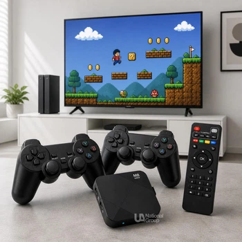 Смарт ТВ приставка Android TV Box 4K M8 Mini з двома бездротовими джойстиками, медіаплеєр Smart TV WiFi для телевізора з підтримкою Google Play, ігрова консоль з картою пам’яті 64GB Чорна, M8-400