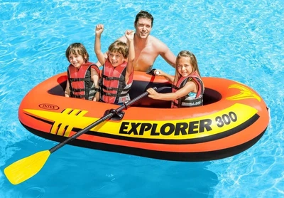 Човен надувний Intex 58332 «Explorer 300» (41*117*211 см, гребний, двомісний, двокамерний, весла ↔120 см, надувне дно, до 186 кг)