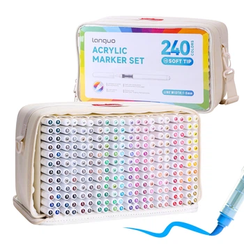 Акрилові маркери Languo 240 штук, пензликові soft brush, для розмальовок Disney, малювання, тканини, скла, дерева, пластику (al240)