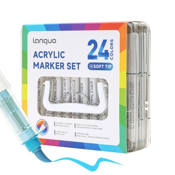 Акриловые маркеры Languo, 24 цвета, кистевые (soft brush), для раскрасок Disney, рисования, ткани, стекла, дерева, пластика (al24)