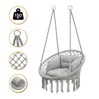 Підвісне плетене крісло-гойдалка LEOBRO Boho Deluxe XL 80 см Grey (LB-1113)