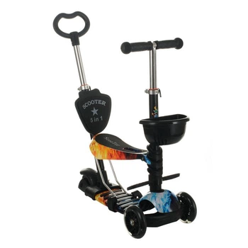 Самокат дитячий Scooter 5в1 з батьківською ручкою та сидінням триколісний T-подібне кермо метал + пластик трансформер 1–8 років дитячий самокат-каталка регульований багатофункціональний вогонь і лід
