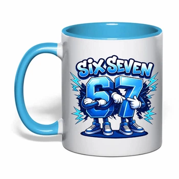Чашка с печатью "Six seven" №5 (цвет голубой) (41167)