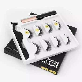 Магнітні вії GlamLash 4 пари з магнітною підводкою без клею пінцет у комплекті 5 магнітів на кожній війці