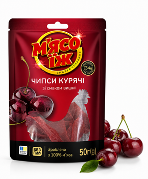 Куриные чипсы "ВИШНЯ" 50 г, джерки, снеки, закуски к пиву ТМ МʼЯСО.ЇЖ