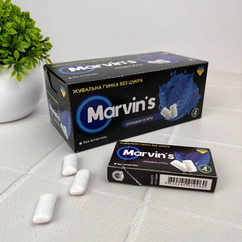 Жевательная резинка Marvin’s Сладкая мята без сахара с ксилитом, бокс 16 упаковок по 9 шт (230,4 г) — свежесть дыхания и защита от кариеса