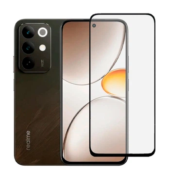 Защитное стекло для телефона Realme C85 противоударное на весь экран прозрачное с черной рамкой