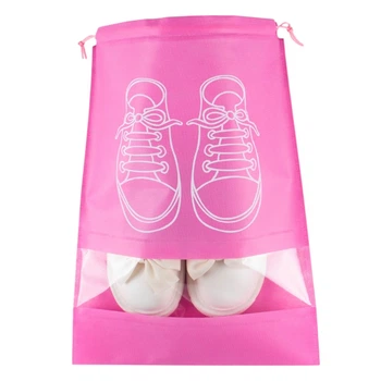 Чохол для зберігання та перевезення взуття Shoe Bag на затяжках, з віконцем 27 х 36 см (WW58742-3) Рожевий