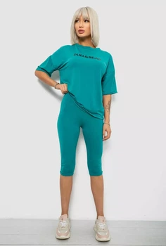 Костюм жіночий повсякденний футболка та велосипедки, колір бірюзовий, 257R738 розмір XS-S