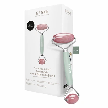 Роллер-массажер для лица и тела с розовым кварцем GESKE SmartAppGuided Rose Quartz Face & Body Roller 5в1 зеленый