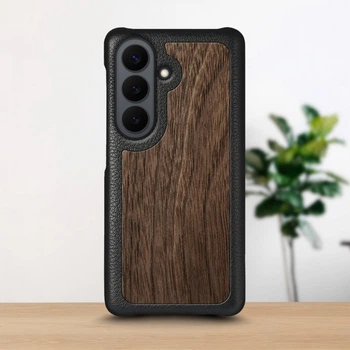 Кожаная накладка Stenk WoodBacker для Samsung Galaxy S26 Plus Черный (80612)