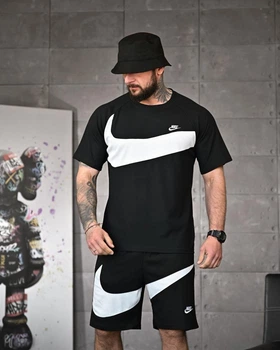 Летний комплект мужской Nike черно-белый ВТ4679, футболка и шорты, ткань лакоста XL