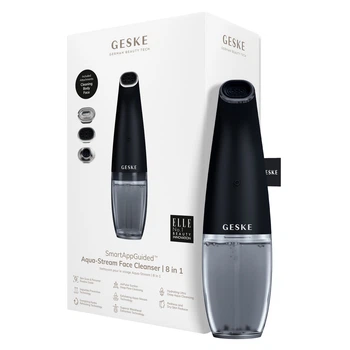 Вакуумний очищувач пор GESKE Aqua-Stream Face Cleanser 8 в 1 апарат для аквапілінгу та зволоження девайс для чистки шкіри проти чорних цяток Чорний
