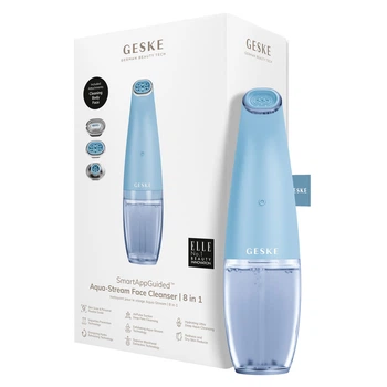 Вакуумний очищувач пор GESKE Aqua-Stream Face Cleanser 8 в 1 апарат для аквапілінгу та зволоження девайс для чистки шкіри проти чорних цяток Блакитний