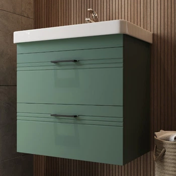 Тумба Devit Urbanis 454060E 60 см з раковиною та чорними ручками, смарагдова