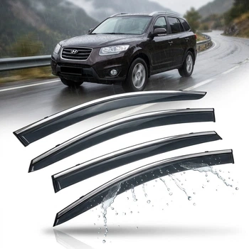 Дефлектори вікон вітровики Hyundai Santa Fe 2010-2016 Скотч 3М-FLY-З Хром Смугою