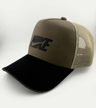 Бейсболка Тракер NIKE с Сеткой, Коричневая с Черным Козырьком, Катон, Ручная Работа (Украина) размер L/XL (59-60 см)