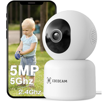 Камера COCOCAM 5MP для дома и животных, Wi-Fi 2.4/5GHz, поворот 355° горизонтально / 95° вертикально, AI обнаружение движения, 24/