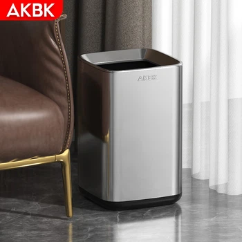 Відро AKBK для сміття з нержавіючої сталі 15л, квадратне, срібляcте, для дому/офісу