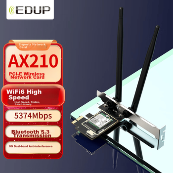 Беспроводная сетевая карта EDUP WiFi 6 для настольных компьютеров, игровая двухдиапазонная сетевая карта AX210 5G PCIe, двухканальный WiFi-приемник WiFi 6 Bluetooth 5.3 EP-9651ES
