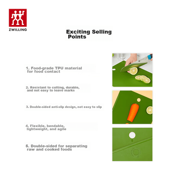 Разделочная доска ZWILLING Now из ТПУ с антибактериальными свойствами, двусторонняя, для нарезки овощей и фруктов, салатово-зеленого цвета.