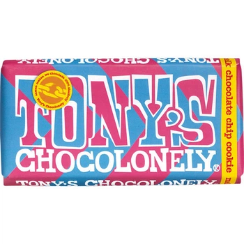 Молочный Шоколад Tony's Chocolonely Milk Chocolate Chip Cookie с Печеньем 180г