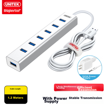 USB-концентратор UNITEK USB 3.0, 7-портовая высокоскоростная док-станция расширения, многопортовый адаптер для ноутбука с кабелем питания, длина 1,2 метра, Y-3090ASL