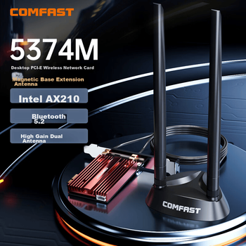 Беспроводной сетевой адаптер COMFAST AX210PLUS WiFi6, двухдиапазонный гигабитный PCI-E, встроенная беспроводная сетевая карта 5374M + Bluetooth 5.3, двухвальный беспроводной Wi-Fi приемник.