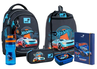 Шкільний набір 6 в 1 Kite Education Hot Wheels SET_HW26-724S (рюкзак, пенал, сумка, ланчбокс, папка, пляшечка)