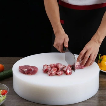 Круглая разделочная доска Quanshi 45*10 см, многослойная, из полиэтилена, для разделки мяса и овощей, коммерческая разделочная доска для мясников, доска для разделки костей, белая.