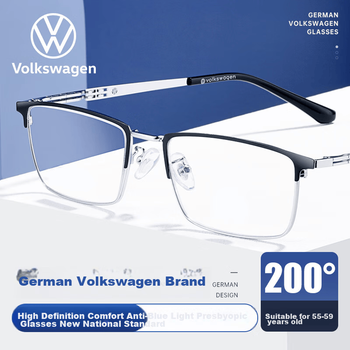 Очки для чтения Volkswagen немецкого производства, с защитой от синего света, для мужчин, с оригинальными импортными линзами по рецепту, W609-200 градусов.