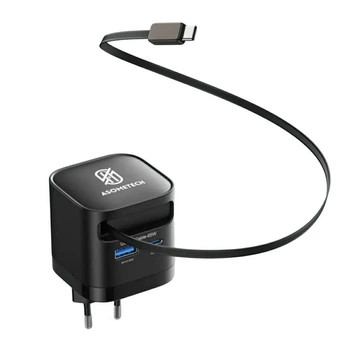 Мережевий зарядний пристрій ASOMETECH 65W GaN 1U2C з висувним кабелем Type C (RCE-6508ACX))