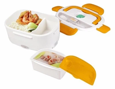 Ланчбокс электрический Electric Lunch Box с подогревом 220V/12V. Термос для еды с подогревом (1236) Белый/Оранжевый