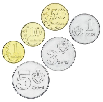 Набір монет Киргизстан набір із 6 монет 2008 UNC 1, 10, 50 тийин, 1, 3, 5 сомів