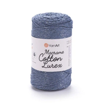Шнур плетений з люрексом YarnArt macrame cotton Lurex 2мм джинс люрекс срібло №730