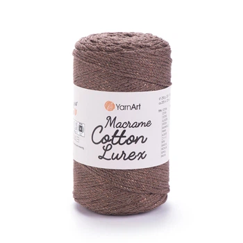 Шнур плетений з люрексом YarnArt macrame cotton Lurex 2мм шоколад люрекс срібло №736
