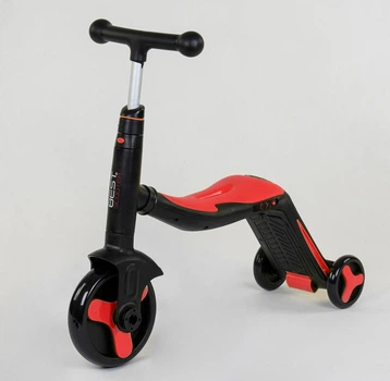 Самокат 3в1 JT 28288 (1) Best Scooter, самокат-велобіг-велосипед, ЧЕРВОНИЙ, 8 мелодій, колеса PU, переднє колесо d = 20см, задні d = 11см