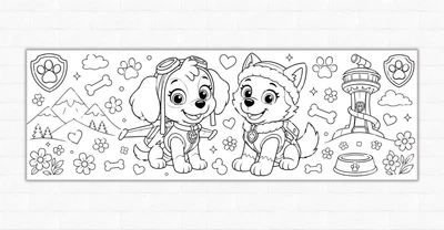 Паперовий плакат - розмальовка "Щенячий патруль. Скай та Еверест. Skye & Everest. Paw Patrol" 30х90см