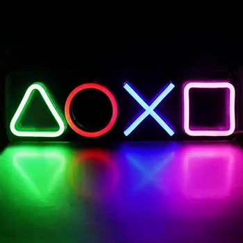 Неонова вивіска на стіну нічник світильник в кімнату Sony PlayStation логотип для геймера PS LED ЛЕД Неон Різнокольорова 42 х 12.5 см