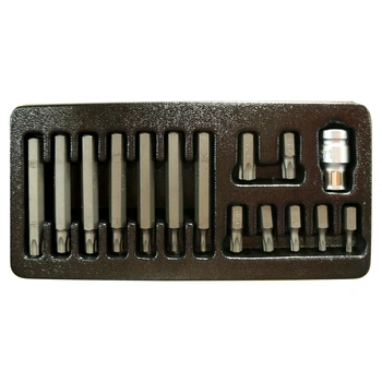Набір біт 3/8" Torx з отвором T25-55 (30. 75 мм) з тримачем 1/2'' 15 предметів KingRoy 31564
