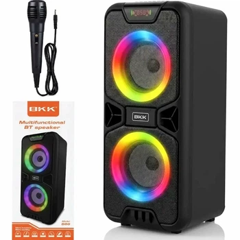 Портативная колонка 20 Вт 2 х 4 дюйма Bluetooth микрофон LED черный BKK B86 для музыки и караоке