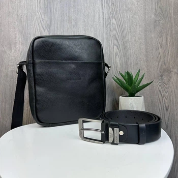 Чоловіча шкіряна сумка-планшетка стиль Armani + шкіряний поясний ремінь, подарунковий комплект