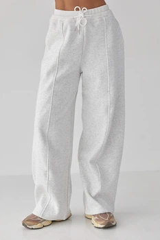 Спортивные штаны палаццо с накладным карманом Lurex Светлый серый M (7117)
